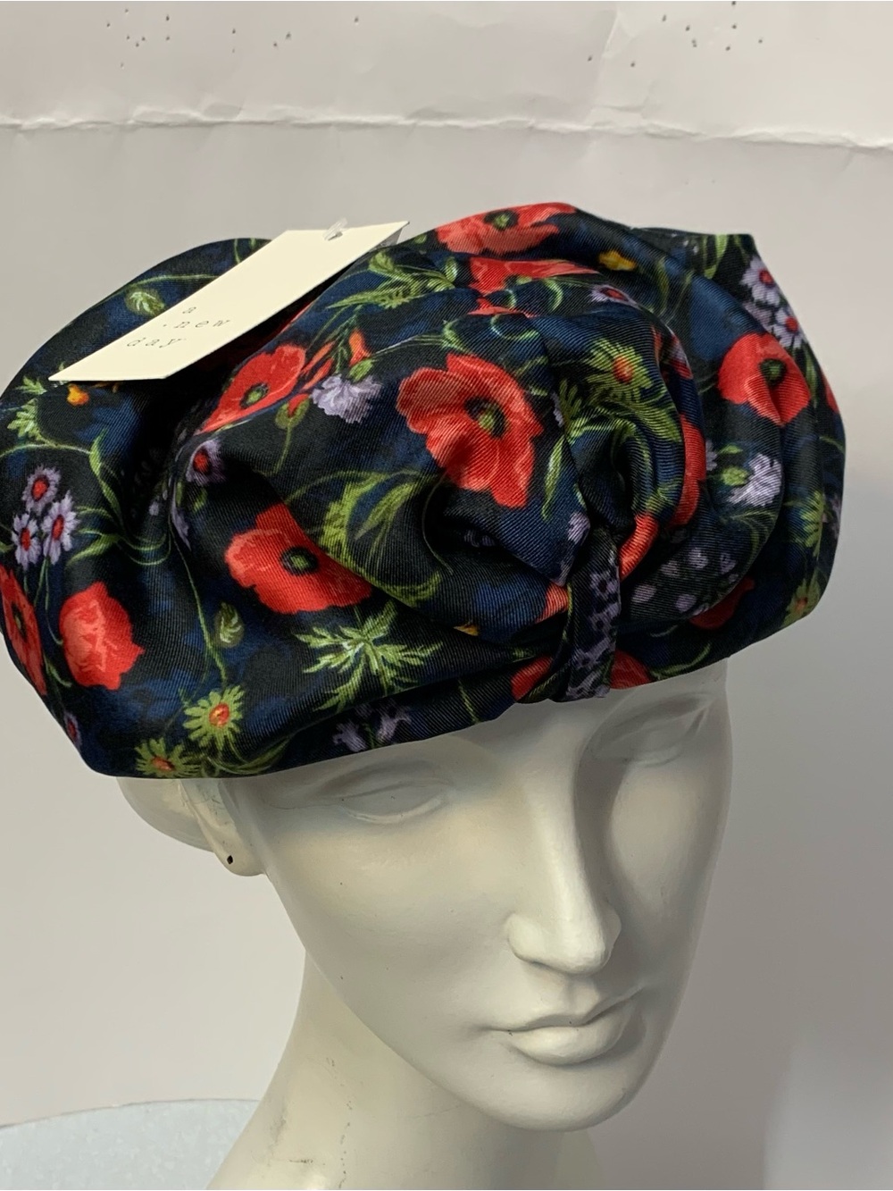 NWT A New Day Floral Turban Headwrap Black Poppy Print